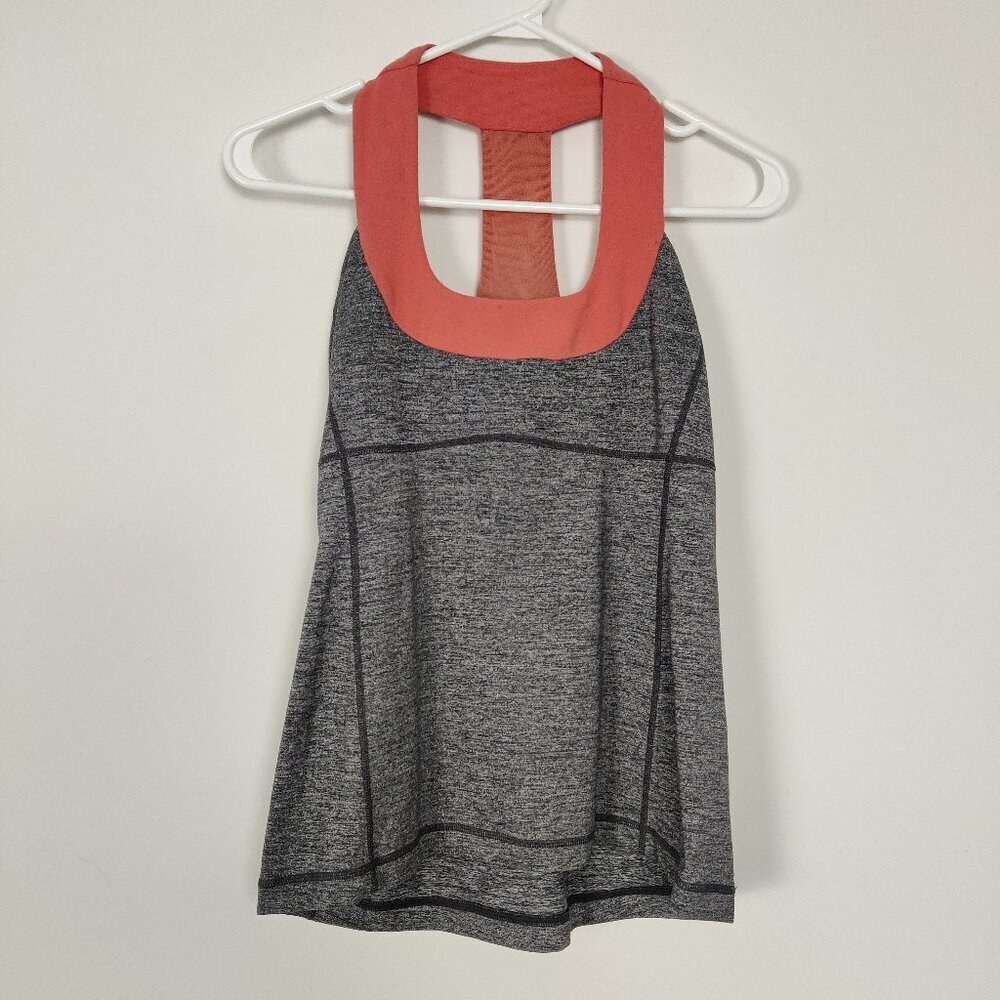 Lululemon Athletica Women's Tank Top Size 8 Gray Orange Built In Bra Racerback